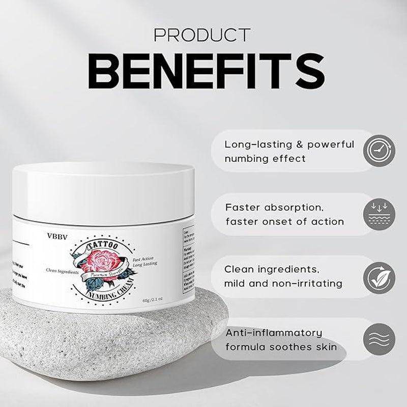 VBBV Long-Acting Anesthetic Ointment Offers Rapid Muscle Relief, Containing 5% Lidocaine and Menthol Anesthetics, Lasting up to 6 Hours - Used to Relieve Pain in the Knees, Tattoos, Lower Back, Neck, Hands and Feet