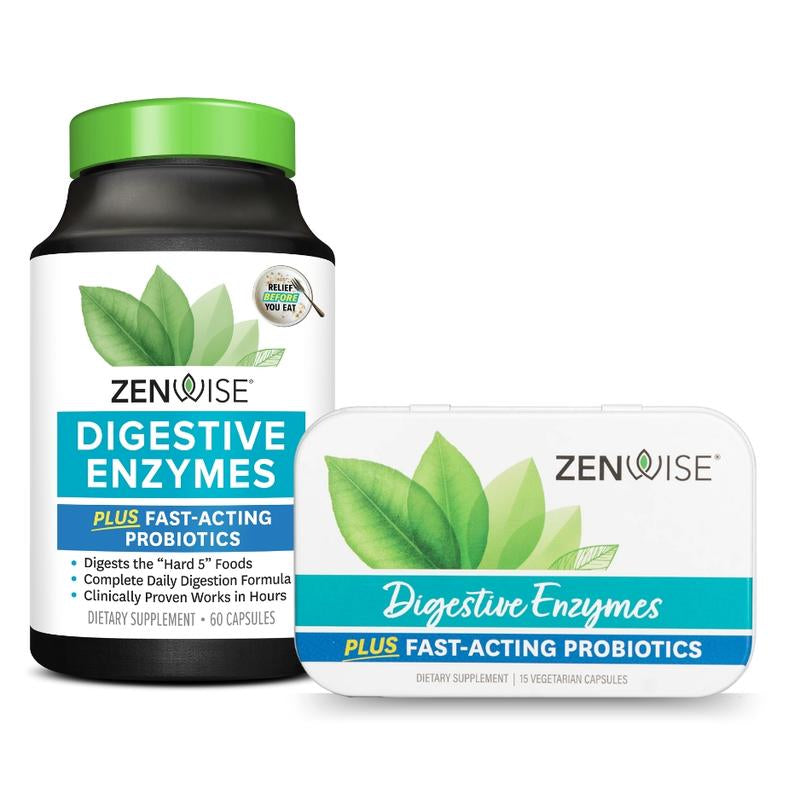 Zenwise Digestive Enzymes + Digestive Enzymes Tin Bundle - Probiotics and Prebiotics for Gut Health and Bloating Relief