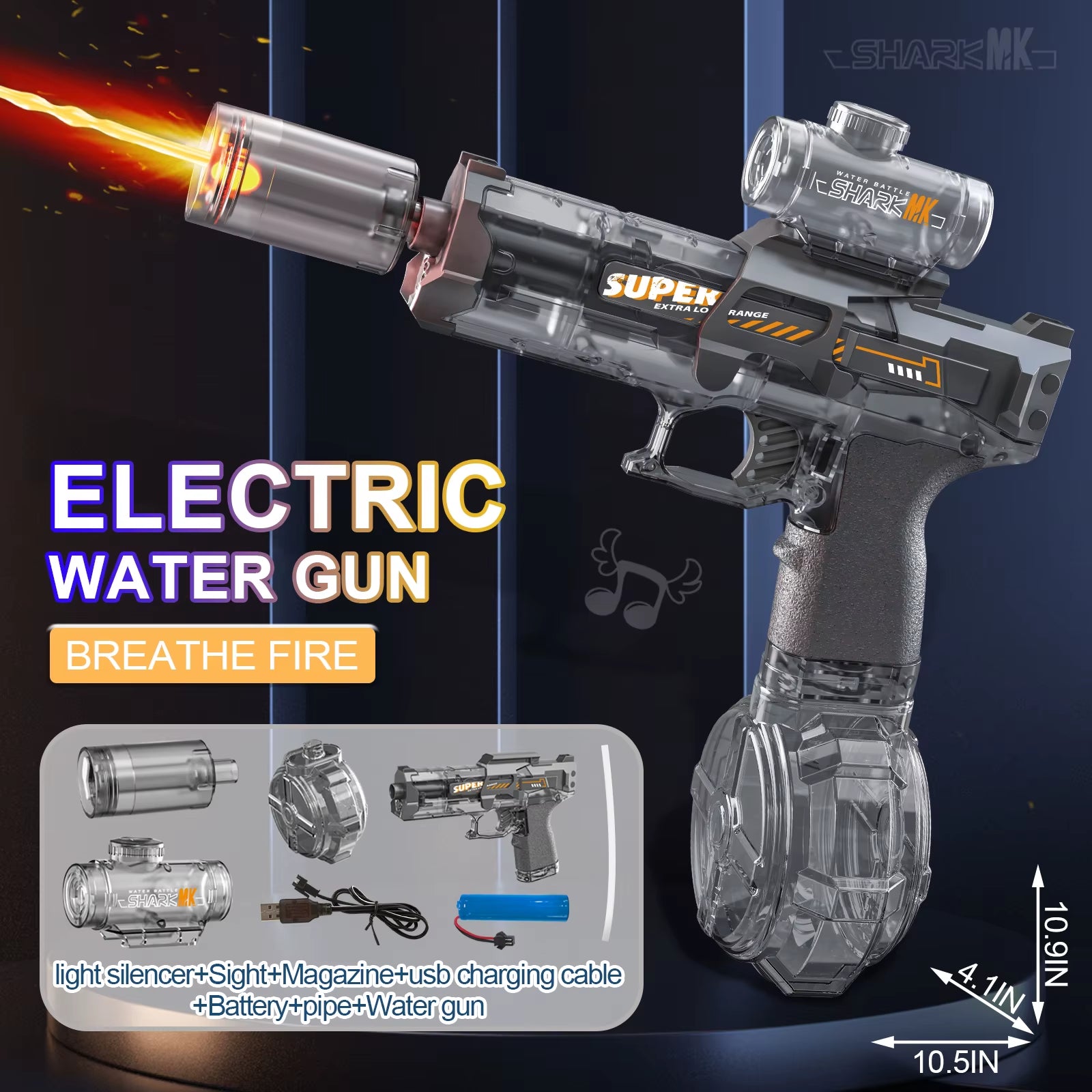 New Electric Water Gun with Light Sprays Flame Effect Continuously High-Pressure High-Speed Powerful Outdoor Water Gun Toys