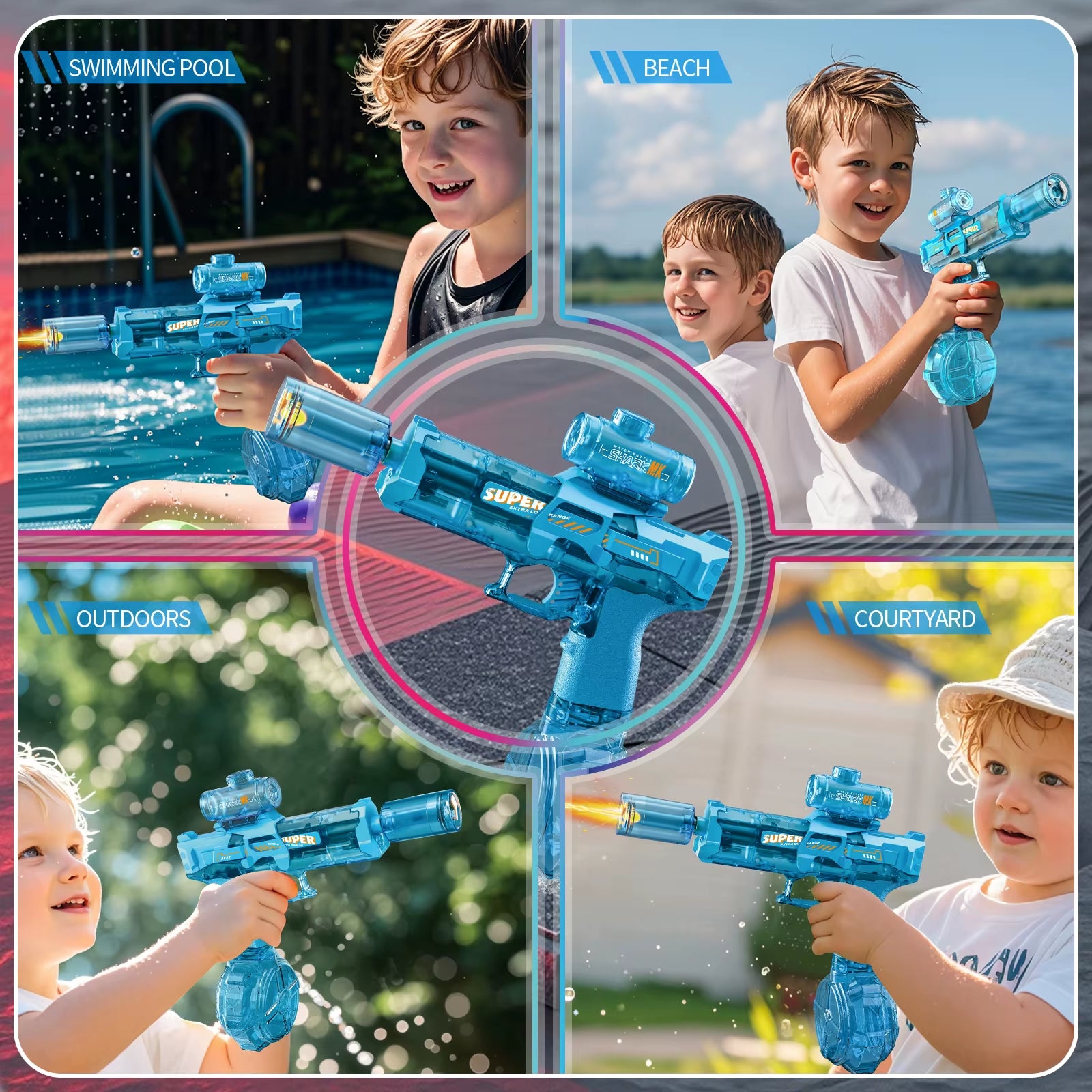 New Electric Water Gun with Light Sprays Flame Effect Continuously High-Pressure High-Speed Powerful Outdoor Water Gun Toys