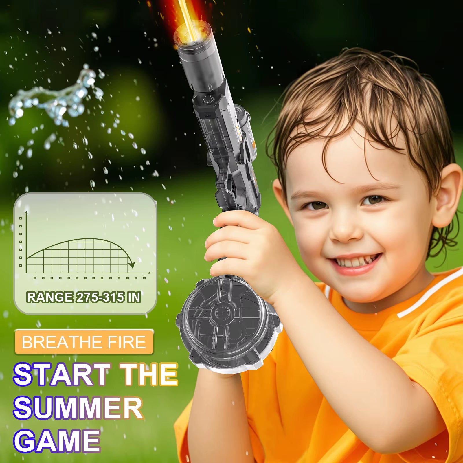 New Electric Water Gun with Light Sprays Flame Effect Continuously High-Pressure High-Speed Powerful Outdoor Water Gun Toys