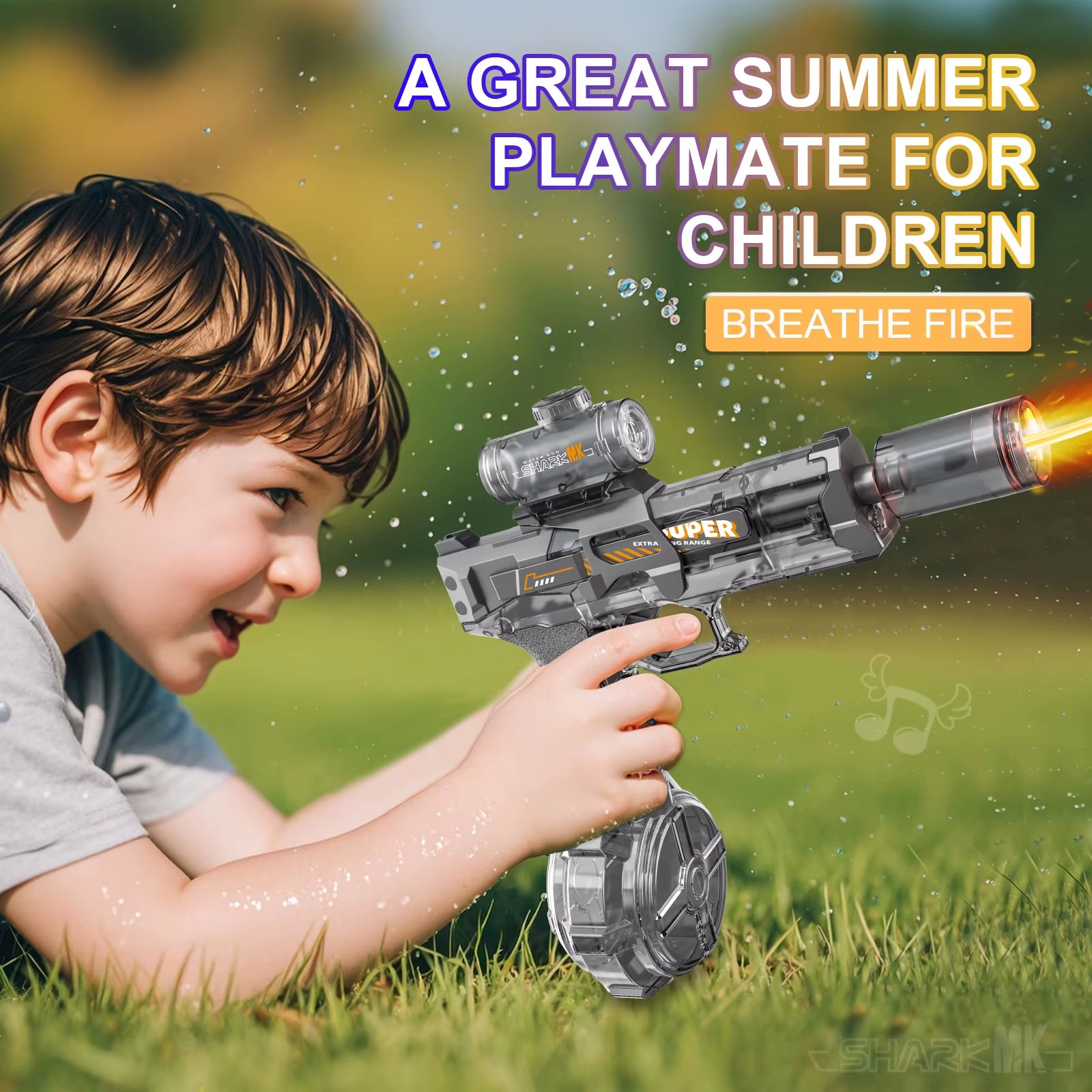 New Electric Water Gun with Light Sprays Flame Effect Continuously High-Pressure High-Speed Powerful Outdoor Water Gun Toys
