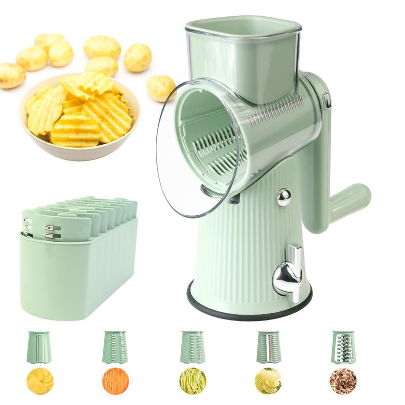 5 in 1 Cheese Grater, Heavy Duty Suction Base, Ergonomic Handle, Multi-Use Vegetables Nuts Shredder, Kitchen Gadgets, Easy Clean Kitchen Utensils Gift round Set Slicer