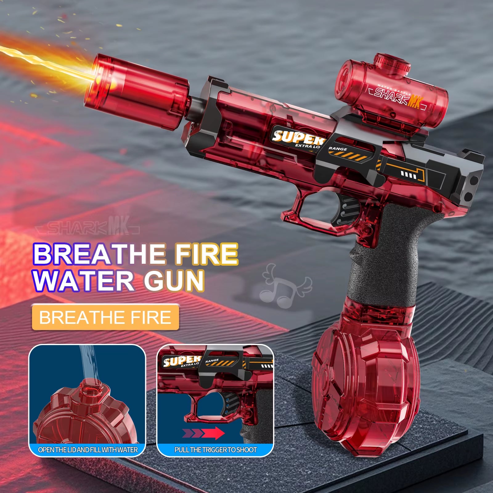 New Electric Water Gun with Light Sprays Flame Effect Continuously High-Pressure High-Speed Powerful Outdoor Water Gun Toys