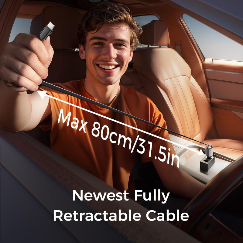 Bluetooth 5.3 Car Adapter with Retractable Charger 69W FM Transmitter Radio Receiver Handsfree Calling Audio Receiver MP3 Music Player Support USB Vehicle Automotive Fathersdaygift