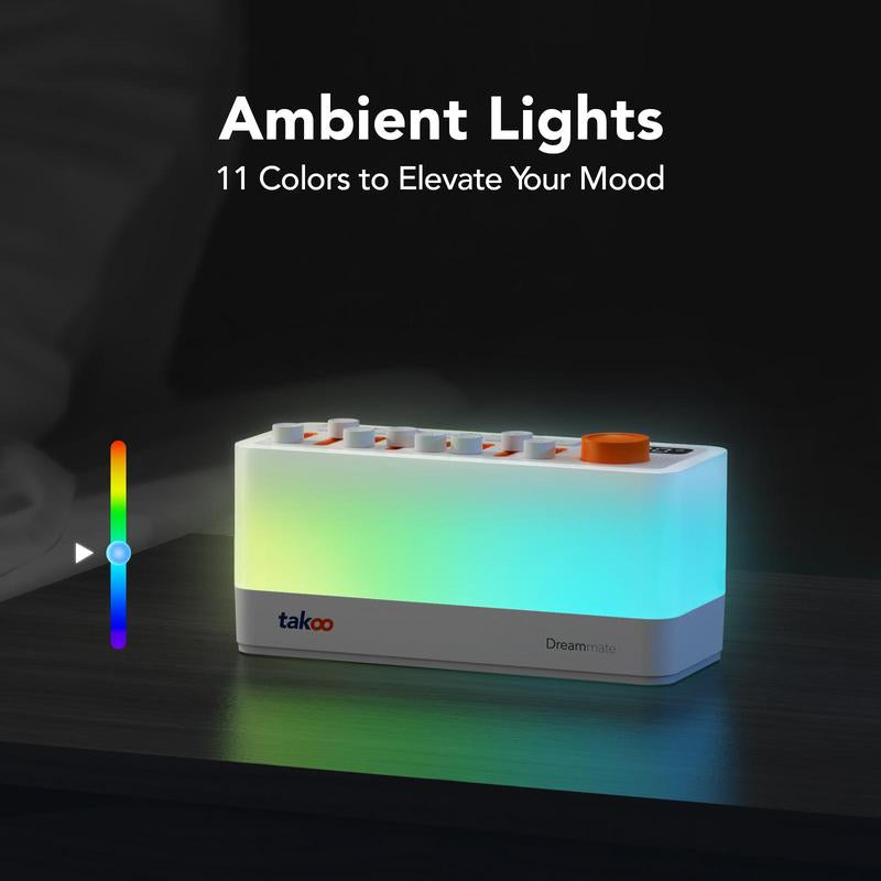 Takoo White Noise - Mixable 3 in 1 Speaker - Portable Sleep Aid, Sound Machine, 8 Adjustable Nature Sounds, Bluetooth Speaker, 30-Level Night Lights, 11 LED Ambient Breathing Lights, Timer, Bedroom Gadgets, Baby, Nursing, Toddlers, Insomnia