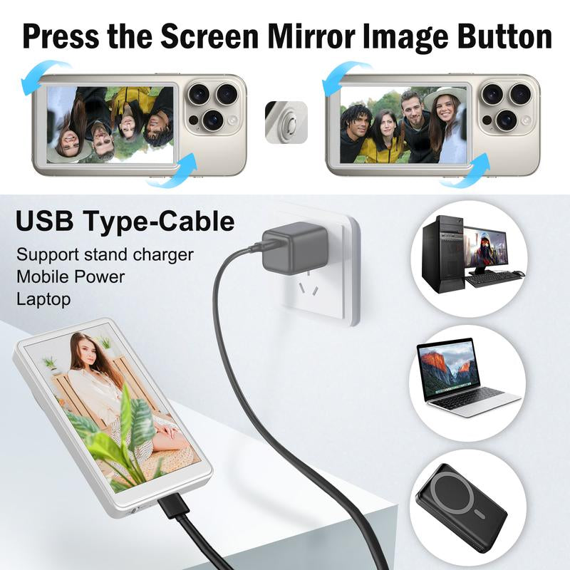 Phone Vlog Selfie Monitor Screen, Magnetic Mount for Magsafe, Rear Camera for Selfie Vlog Live Stream, Iphone & Android Compatible, Wireless Connection