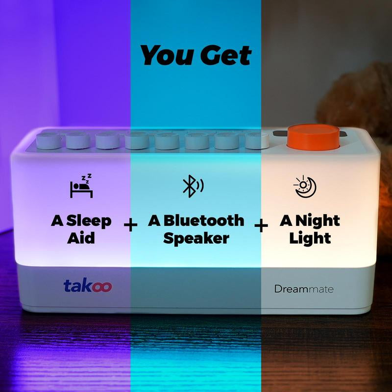 Takoo White Noise - Mixable 3 in 1 Speaker - Portable Sleep Aid, Sound Machine, 8 Adjustable Nature Sounds, Bluetooth Speaker, 30-Level Night Lights, 11 LED Ambient Breathing Lights, Timer, Bedroom Gadgets, Baby, Nursing, Toddlers, Insomnia