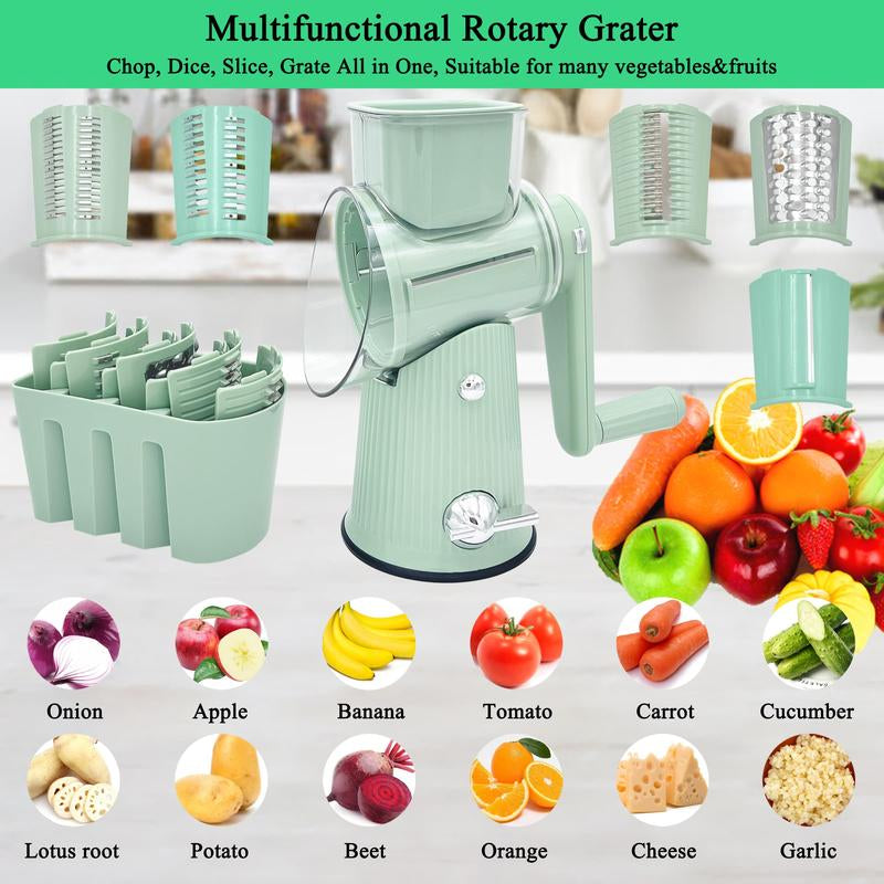 5 in 1 Cheese Grater, Heavy Duty Suction Base, Ergonomic Handle, Multi-Use Vegetables Nuts Shredder, Kitchen Gadgets, Easy Clean Kitchen Utensils Gift round Set Slicer