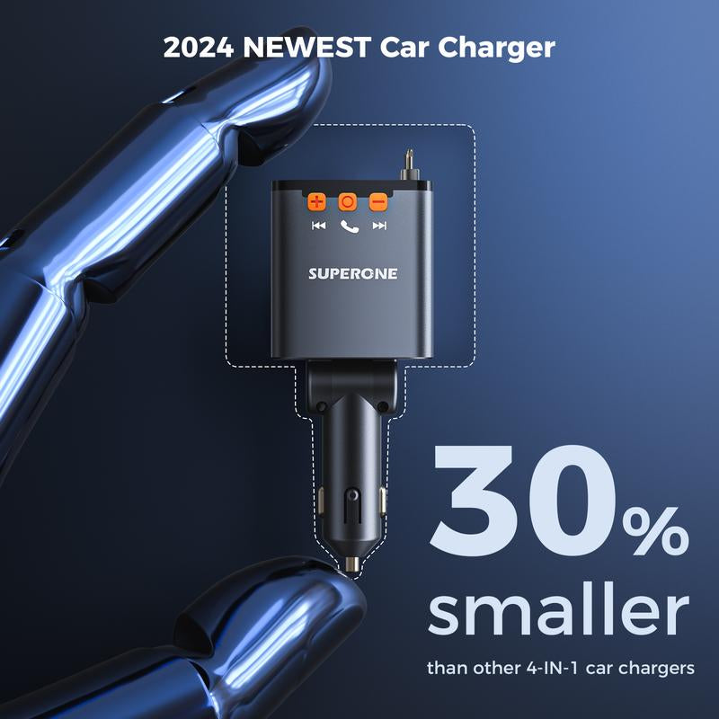 Bluetooth 5.3 Car Adapter with Retractable Charger 69W FM Transmitter Radio Receiver Handsfree Calling Audio Receiver MP3 Music Player Support USB Vehicle Automotive Fathersdaygift