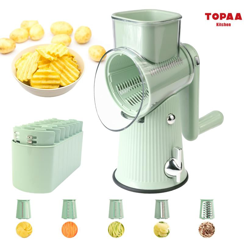 5 in 1 Cheese Grater, Heavy Duty Suction Base, Ergonomic Handle, Multi-Use Vegetables Nuts Shredder, Kitchen Gadgets, Easy Clean Kitchen Utensils Gift round Set Slicer